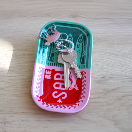 Colorful Sardine Can  stoneware decorative dish.