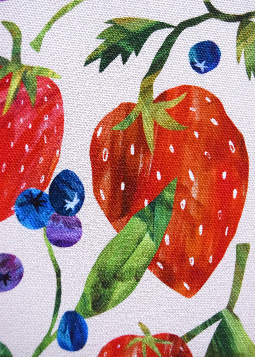 Fabric with strawberries and blueberries pattern