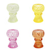 Four colorful glass candle holders on a white background