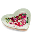 Heart-shaped  dish with 'Love' text and floral designs on a white background