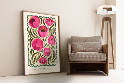 Pink and green floral artwork