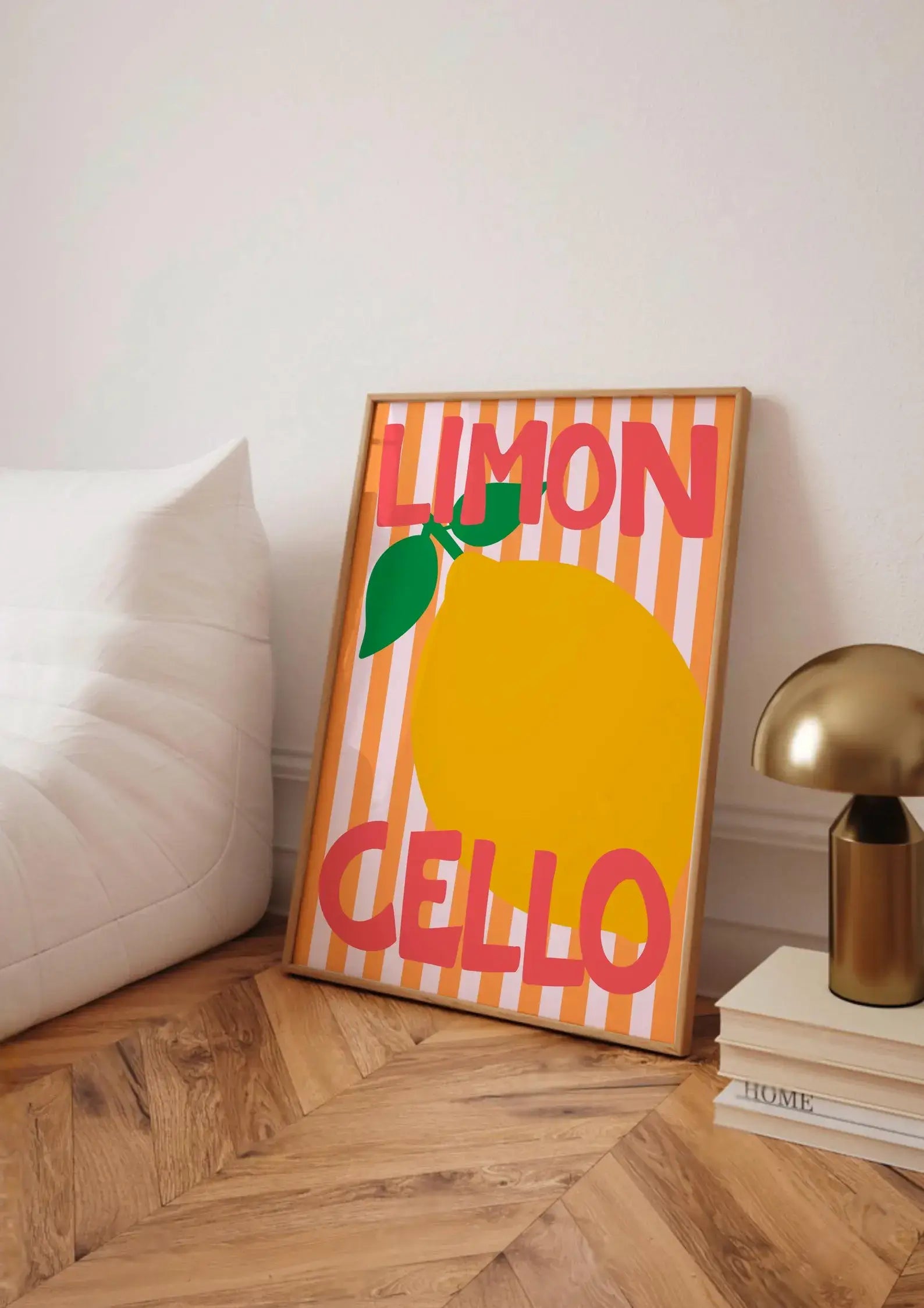 Decorative sign with lemon illustration and text 'LIMON CELLO' on a wall.