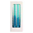 Four twisted candles with a gradient of blue and green in a box packaging.