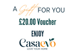 A digital graphic for a Casaevo £20.00 Voucher, featuring the text 'A Gift FOR YOU' and 'ENJOY' in dark teal and orange lettering on a solid white background.
