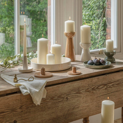 Bowen Ceramic Dinner Candle Holder With Handle - Linen - H10cm D10cm