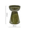 Green ceramic candle holder with dimensions on a white background