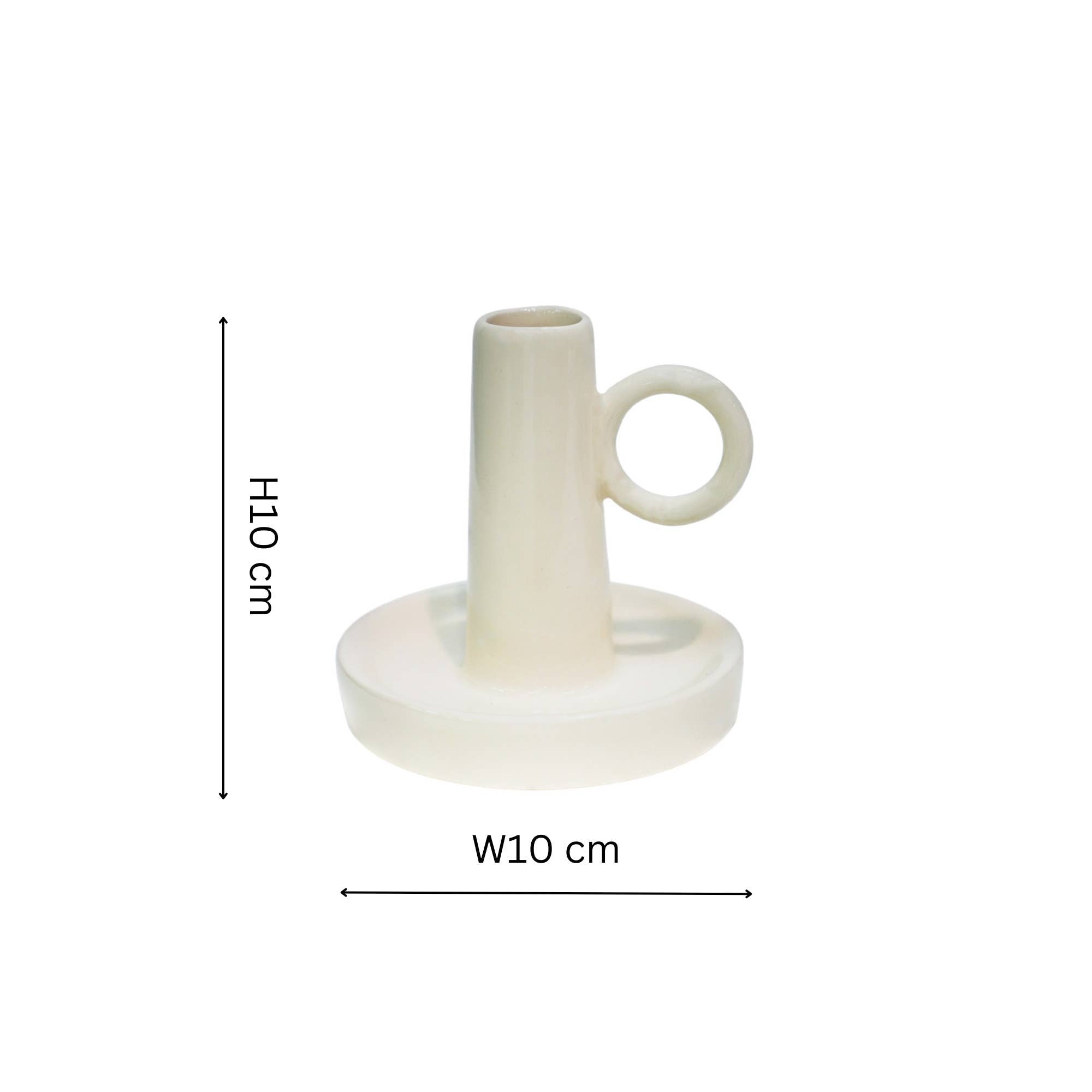 Bowen Ceramic Dinner Candle Holder With Handle - Linen - H10cm D10cm