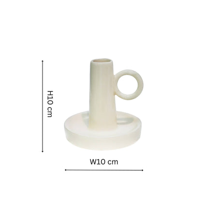 Bowen Ceramic Dinner Candle Holder With Handle - Linen - H10cm D10cm