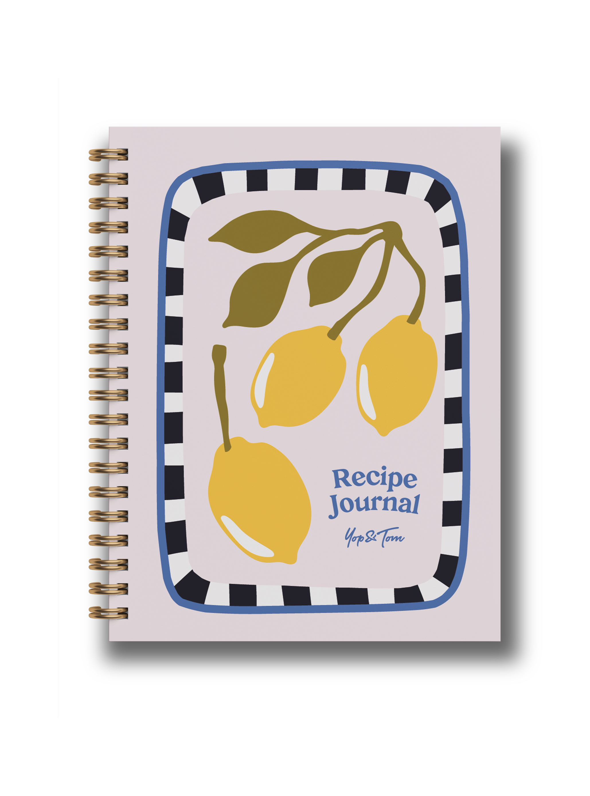 Recipe journal with lemon design on a white background