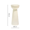 White ceramic candle holder with dimensions on a white background